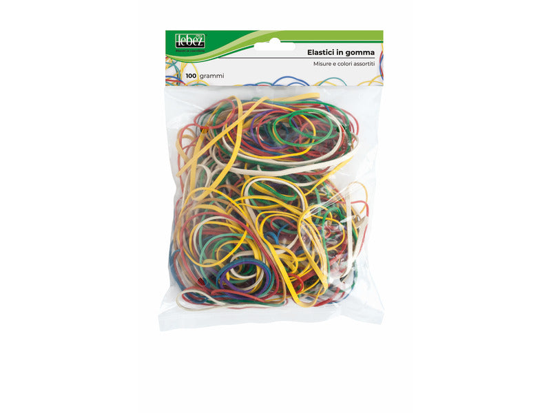 Elastici in gomma Lebez - misure e colori assortiti - busta da 100 g - 5093