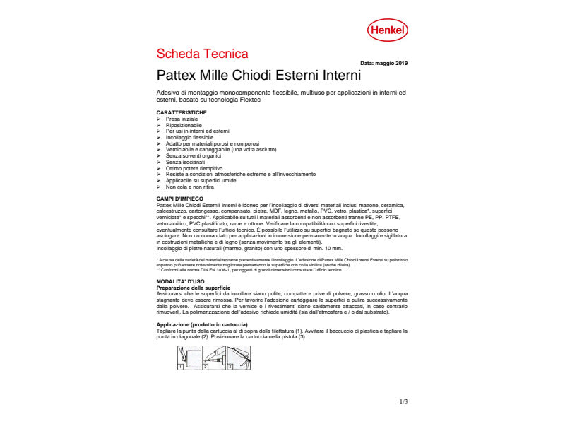 Adesivo di montaggio Pattex Millechiodi 100 g per esterni ed interni