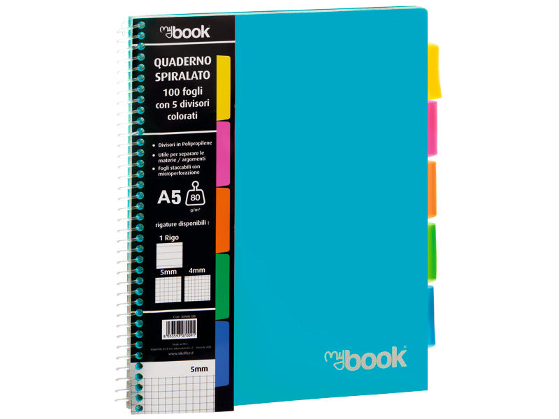 Quaderno Maxi spiralato Nikoffice con fori e separatori - 100 ff - 80 g formato A4 - 1R - 30NIK105