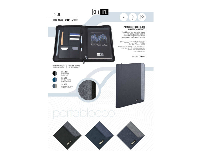Portablocco City Time Dual A4 in tessuto tecnico - 26x34 cm