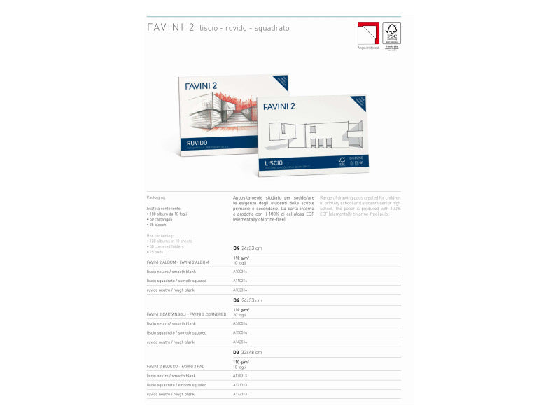 Album da disegno Favini 2 f.to 33x48 cm conf. da 10 fogli da 110 g/m2 liscio neutro - A170313