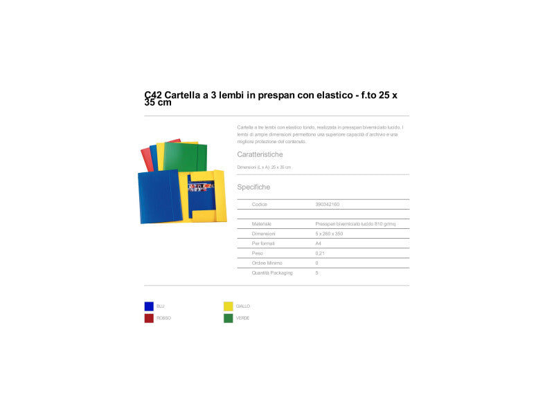 Cartella in presspan a tre lembi con elastico Esselte Essentials C42 - 25x35 cm verde - conf. 5 pz