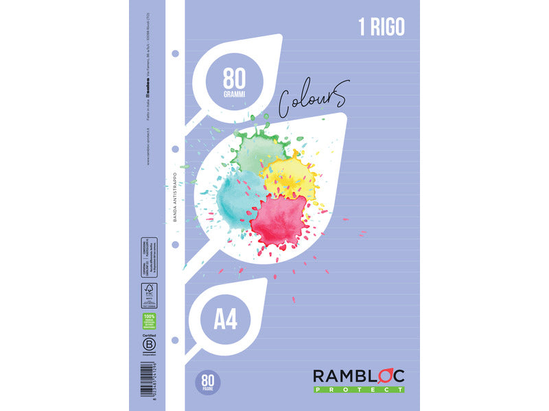 Ricambio rinforzato quaderni ad anelli Rambloc formato A4 colore azzurro - 1R