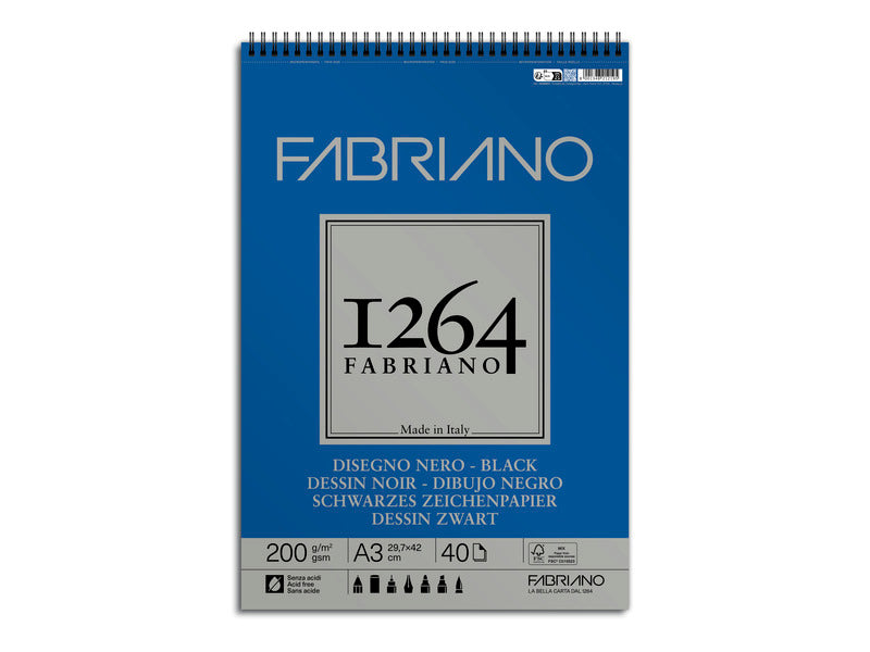 Blocco da disegno spiralato 1264 200 g - 40 fogli neri A3