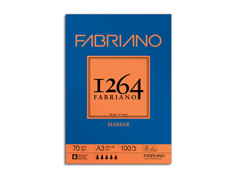 Blocco di carta collato Fabriano 1264 Marker 70 g A3