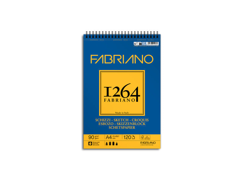 Blocco spiralato Fabriano 1264 schizzi 90 g 120 fogli A4 - spirale lato corto