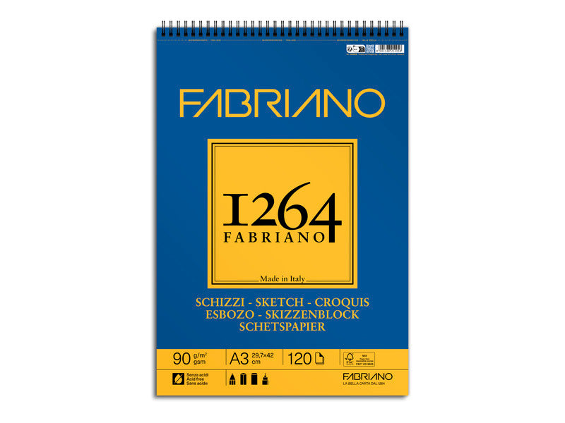 Blocco spiralato Fabriano 1264 schizzi 90 g A3 - 120 fogli