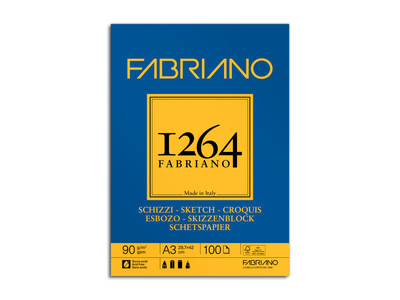 Blocco collato Fabriano 1264 schizzi 90 g A3 - 100 fogli