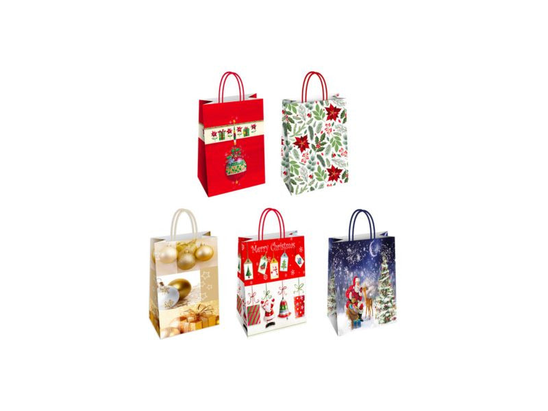 Borsa shopper Florio Carta Christmas fantasie natalizie assortite - formato 23x10x29 cm - conf. 25 pz