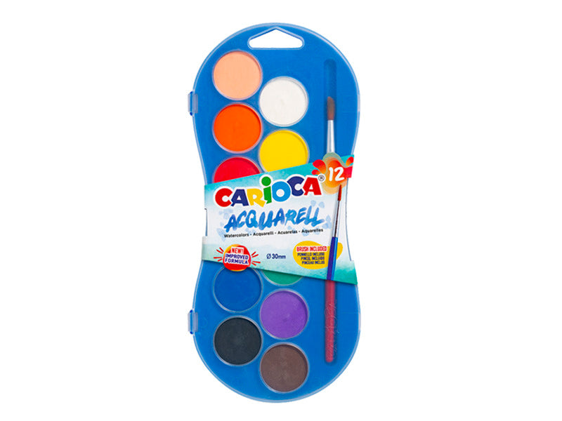 Astuccio acquerelli in pastiglia Carioca Ø 30 mm conf. da 12 colori assortiti