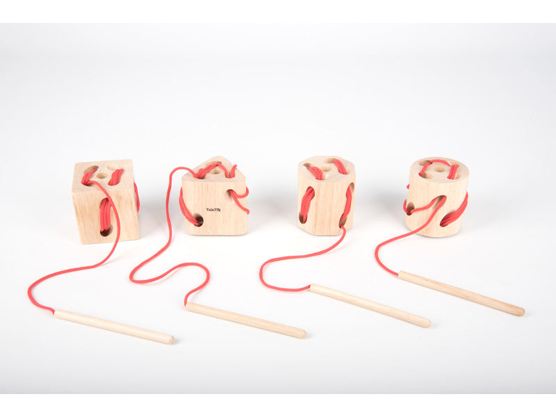 Blocchi in legno di faggio Commotion TickiT - conf. 4 pz - con fori e lacci