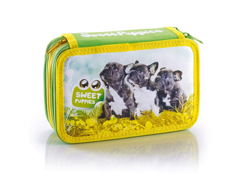 Astuccio a 3 zip Favorit Sweet Puppies con accessori fantasie assortite 13x30x7,5 cm