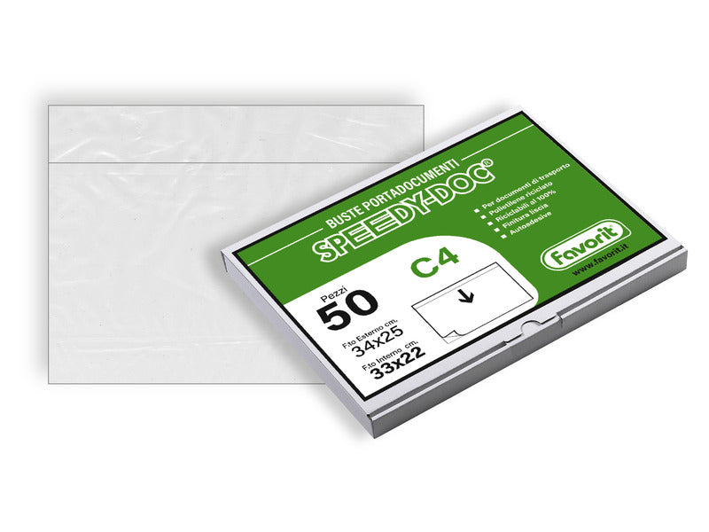 Buste adesive trasparenti per spedizioni Favorit Speedy Doc C4 in PE 34x24,8 cm - conf. da 50 pezzi