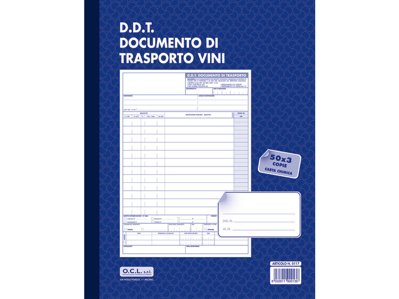 Blocco documento di trasporto vini O.C.L. 50x3 copie - 0117N