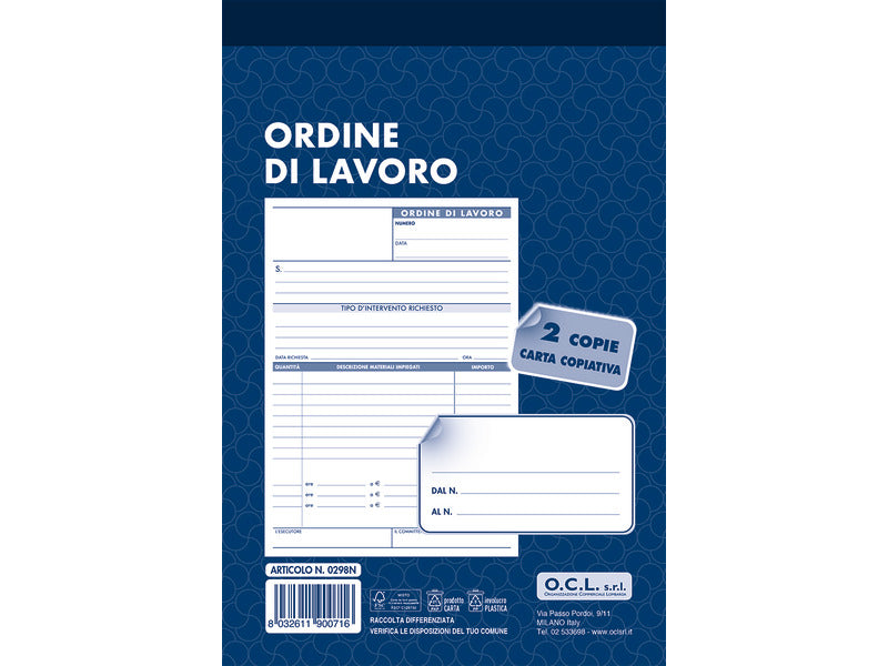 Blocco ordine di lavoro O.C.L. 14,4x21,6 cm 100 fogli - 0298N