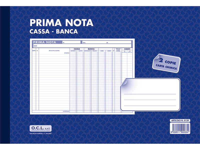 Blocco prima nota cassa banca O.C.L. 30,5x21 cm - 0139