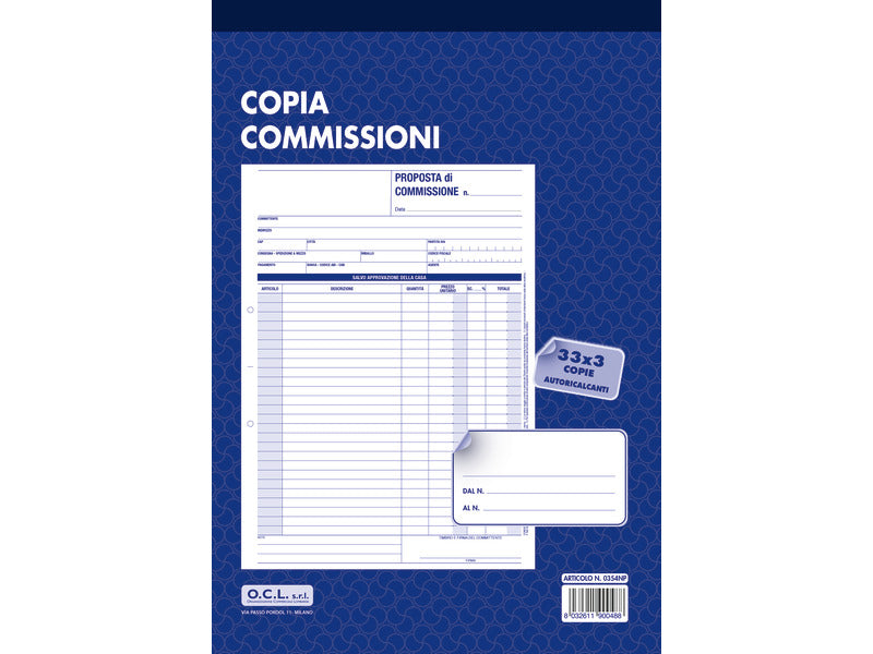 Blocco copia commissioni O.C.L. 21x30,5 cm 33x3 copie - 0354N