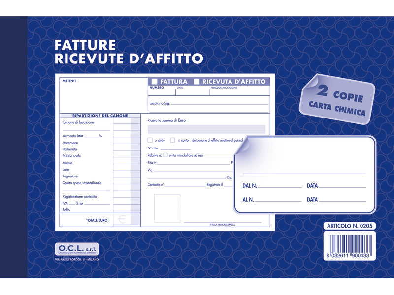 Blocco ricevute affitto O.C.L. 50x2 copie - 0205