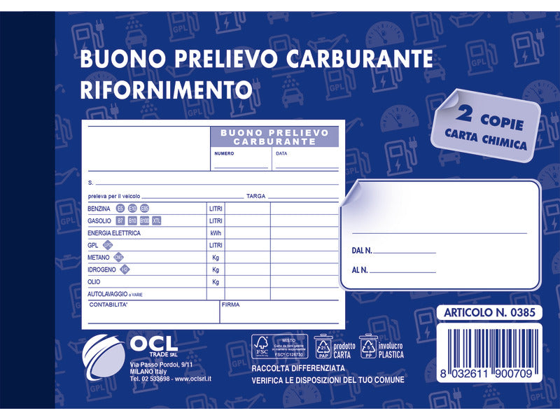 Blocco buoni prelevamento O.C.L. carburante - 0385N
