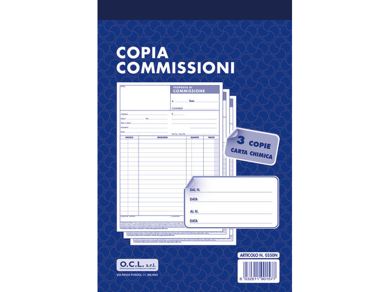 Blocco copia commissioni O.C.L. 11,4x21,6 cm 50x3 copie - 0350N