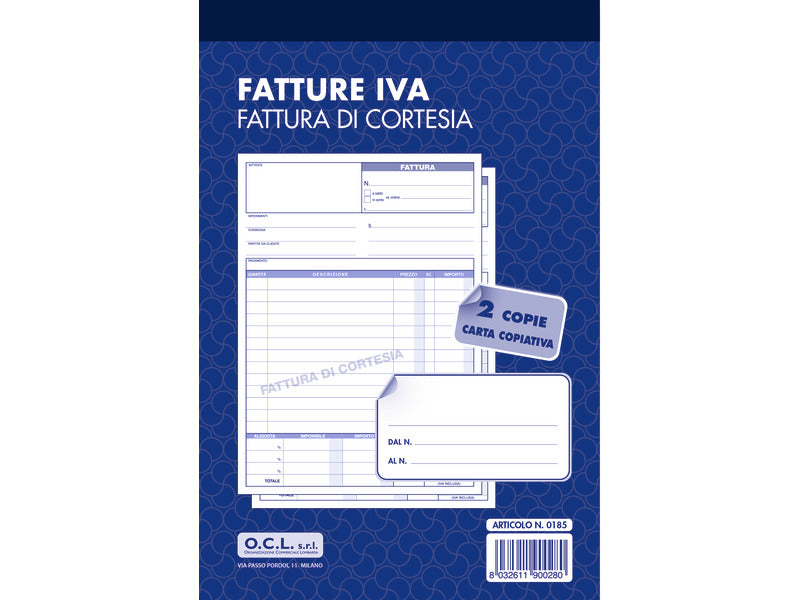 Blocco fatture di cortesia O.C.L. 14,4x21,6 cm 50x2 copie - 0185