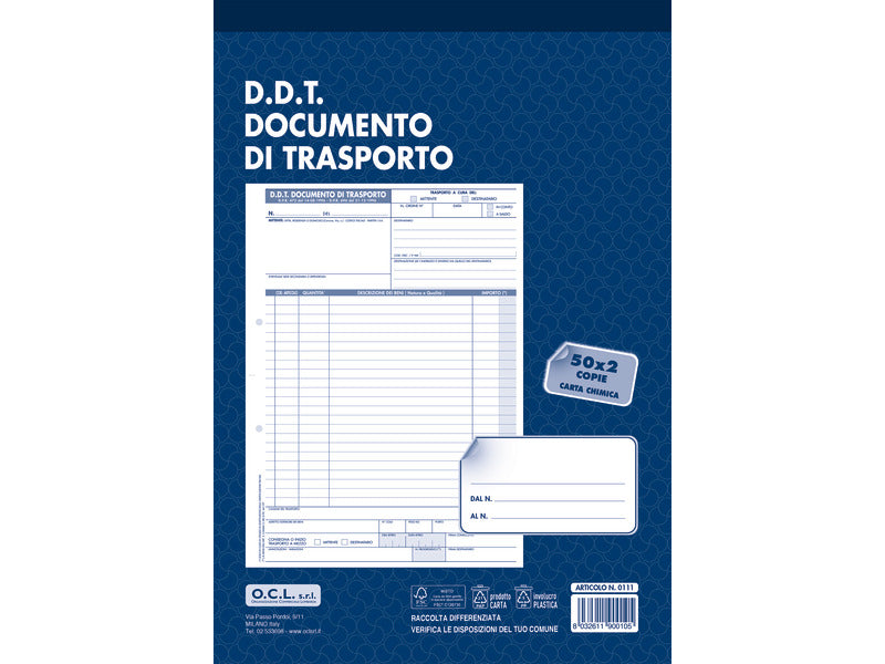 Blocco D.D.T. Mittente / Destinatario O.C.L. 21x30,5 cm 50x2 copie - 0111