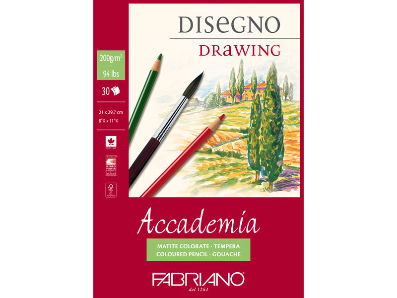 Blocco collato Fabriano Accademia grana naturale 200 g A3 - 30 fogli