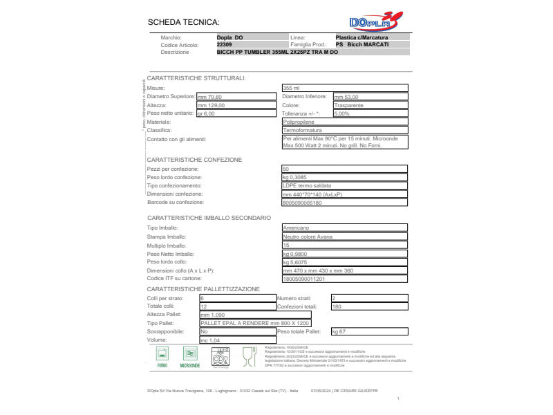 Bicchieri Tumbler in polipropilene trasparente - 355 ml - conf. 50 pezzi
