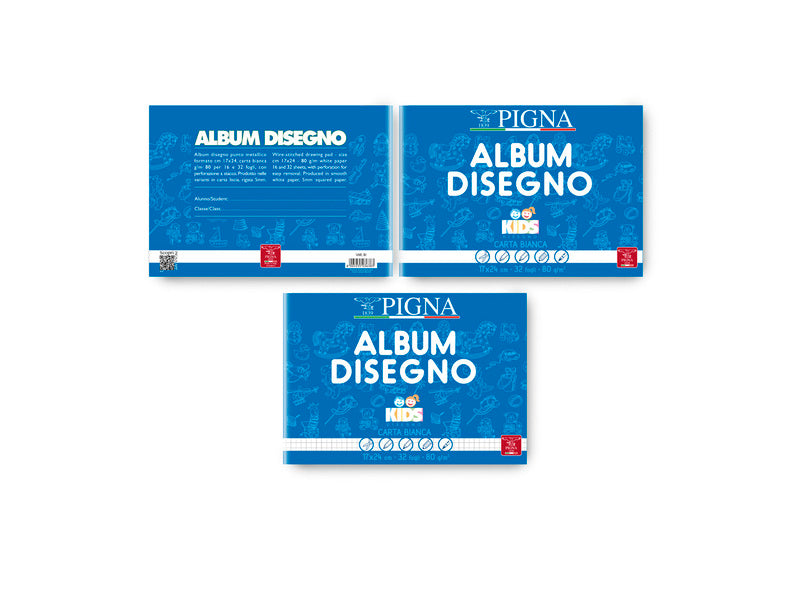 Album da disegno Pigna Kids - 17x24 cm 80 g/m² pagine bianche - 32 ff - conf. 10 pezzi - 0202906BI