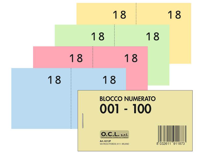 Blocchi lotteria Madre/Figlia O.C.L. - serie numerata da 1 a 100 - 4 colori assortiti - conf. 40 pz - 0212P