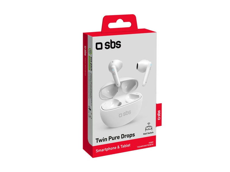 Auricolari TWS SBS Pure Drops semi in ear - controlli touch - ENC - case da 380 mAh - bianco - TEEARPURDTWSBTW