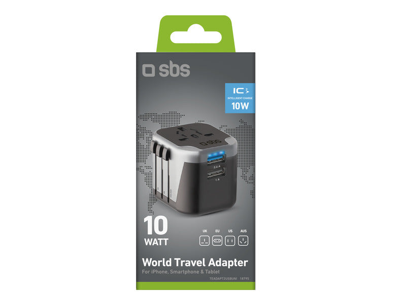 Adattatore universale per prese estere SBS 2 USB 2.1 A - nero TEADAPT2USBUNI
