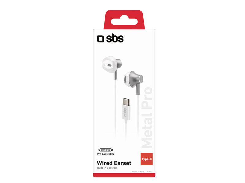 Auricolari Semi in ear SBS in metallo - connettore Type-C - microfono - bianco TEEARTYCMETW