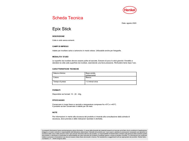 Colla stick Epix 20 g - conf. 12 pezzi - senza solventi
