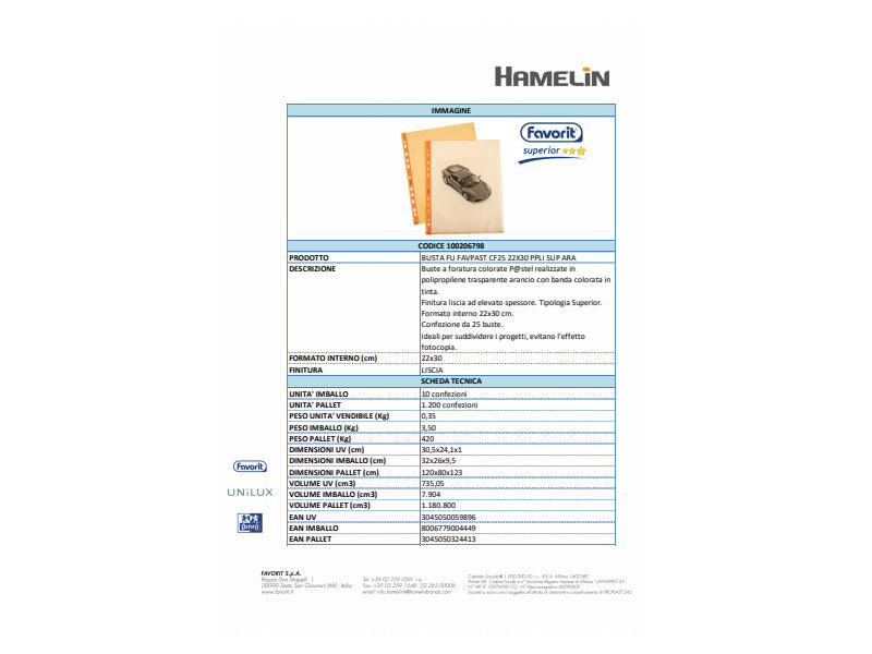 Buste a foratura universale lisce FAVORIT Art Superior 22x30 cm arancione conf. da 25