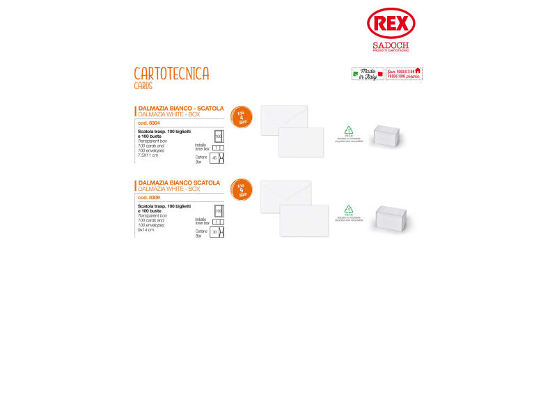 Biglietti con busta Ellebi - Sadoch Dalmazia ''formato 4'' 7,5x11 cm bianco Conf. 100 pezzi - 8304