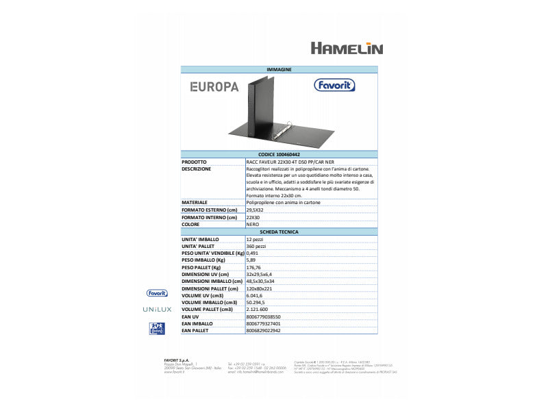 Raccoglitore FAVORIT Europa 29,5x32 cm 4 anelli tondi Ø 50 mm