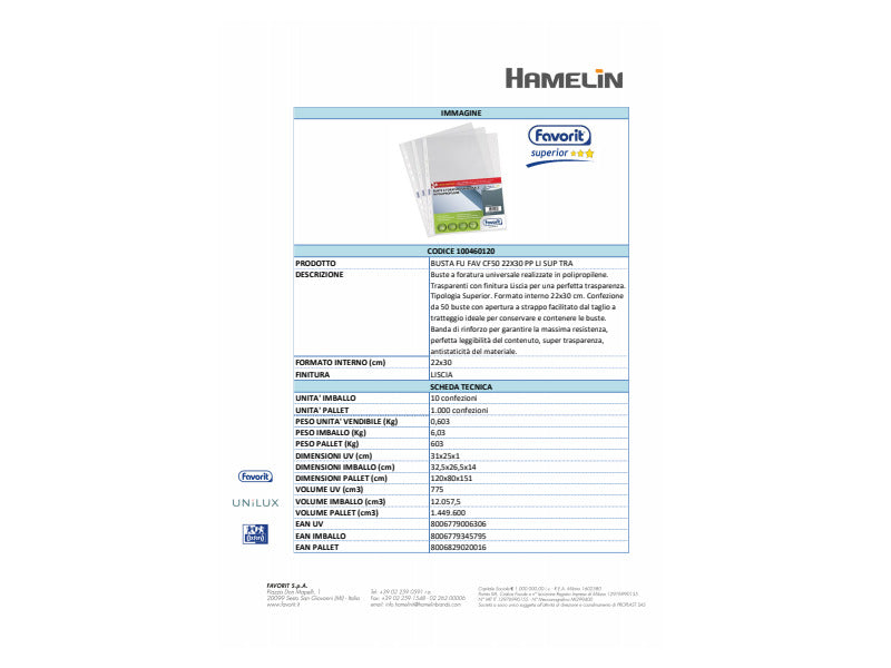 Buste trasp. a foratura universale FAVORIT liscia superior 22x30 cm conf. da 50