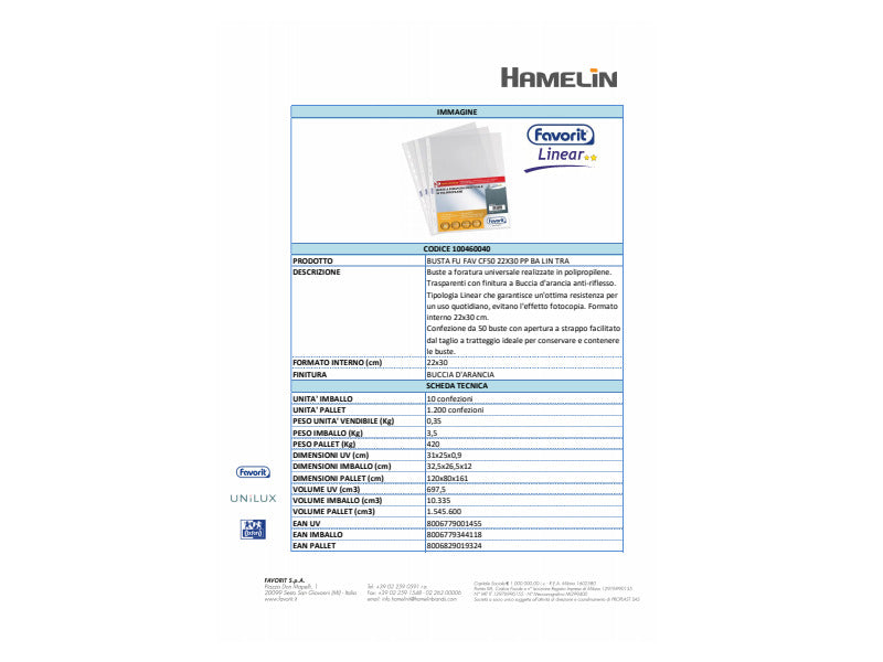 Buste trasp. a foratura universale FAVORIT buccia d'arancia linear 22x30 cm conf. da 50