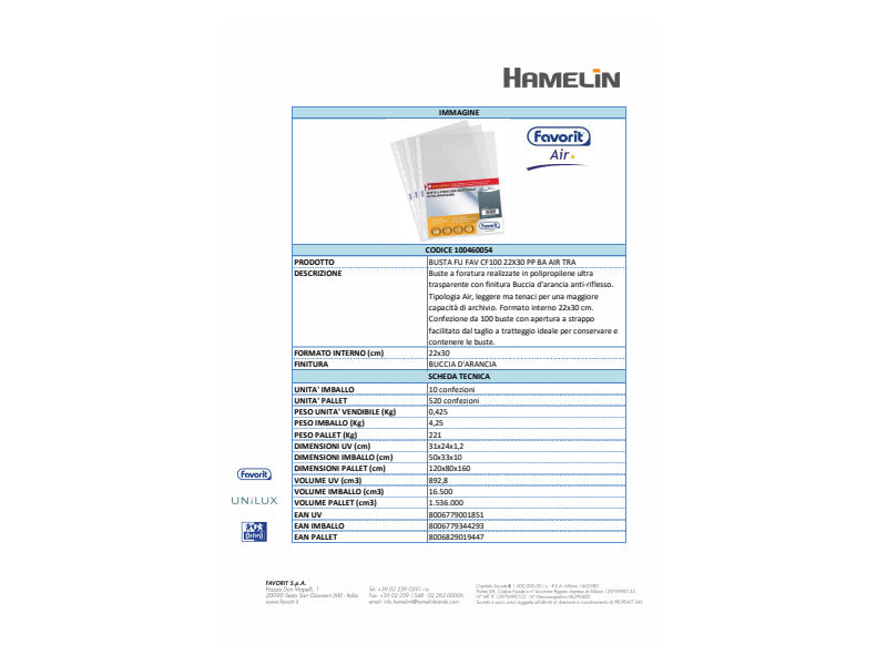 Buste trasp. a foratura universale FAVORIT buccia d'arancia air 22x30 cm conf. da 100