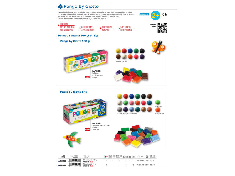Astuccio da 10 panetti di plastilina vegetale 500 g Pongo colori assortiti F605000