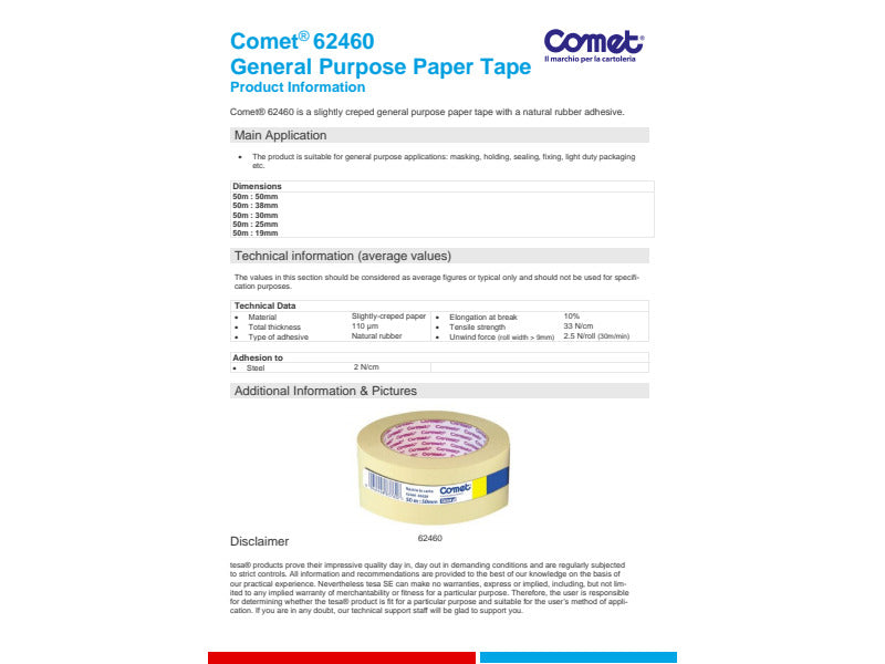Nastro adesivo in carta Comet® Mascheratura 19 mm x 50 m - --00