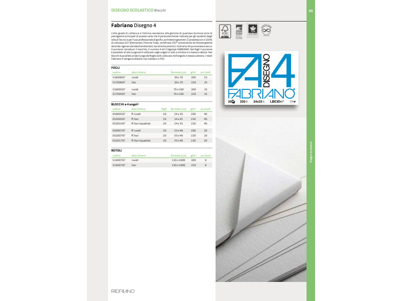 Album da disegno Fabriano F4 220 g/m² 70x100 m 25 fogli lisci