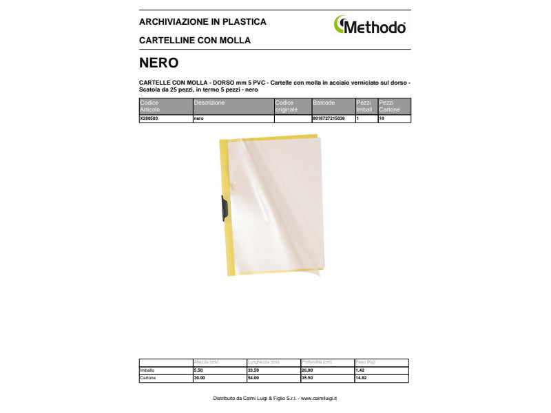 Cartellina con clip Methodo Spring File in PPL A4 dorso 5 mm - conf. 25 - Methodo nero - X200503