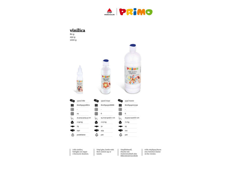 Colla vinilica Primo in bottiglia con beccuccio dosatore - 80 g - 3301CV80