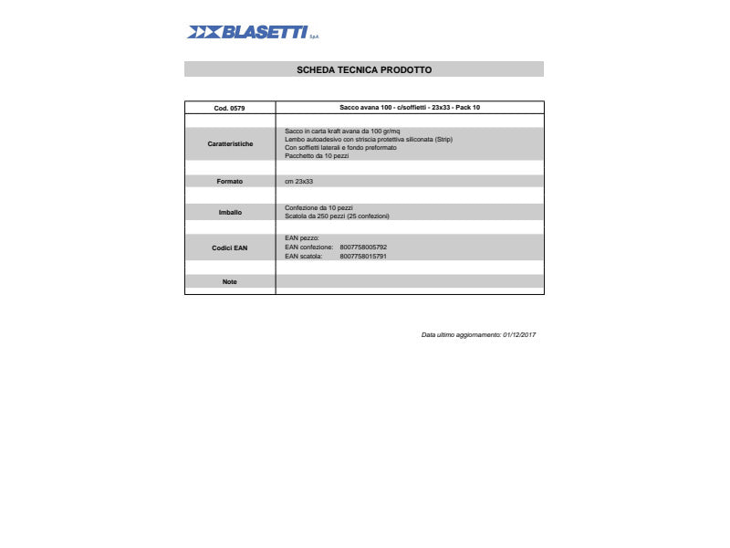 Busta a sacco Blasetti Mondex Avana - 100 g/m2 - in conf. 10 buste - 190x260 mm - 578