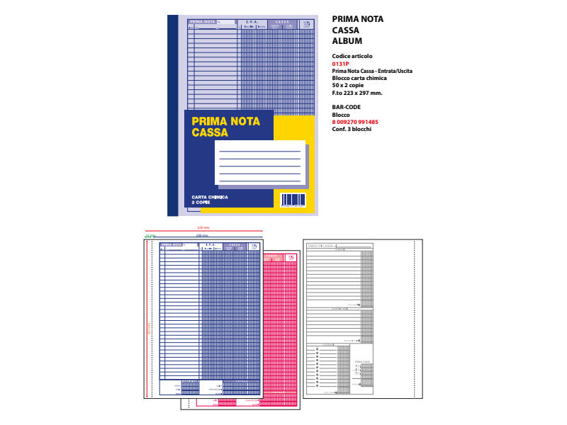 Album prima nota cassa O.C.L. 50x2 copie - blister da 3 blocchi - 216x305 mm 0131P