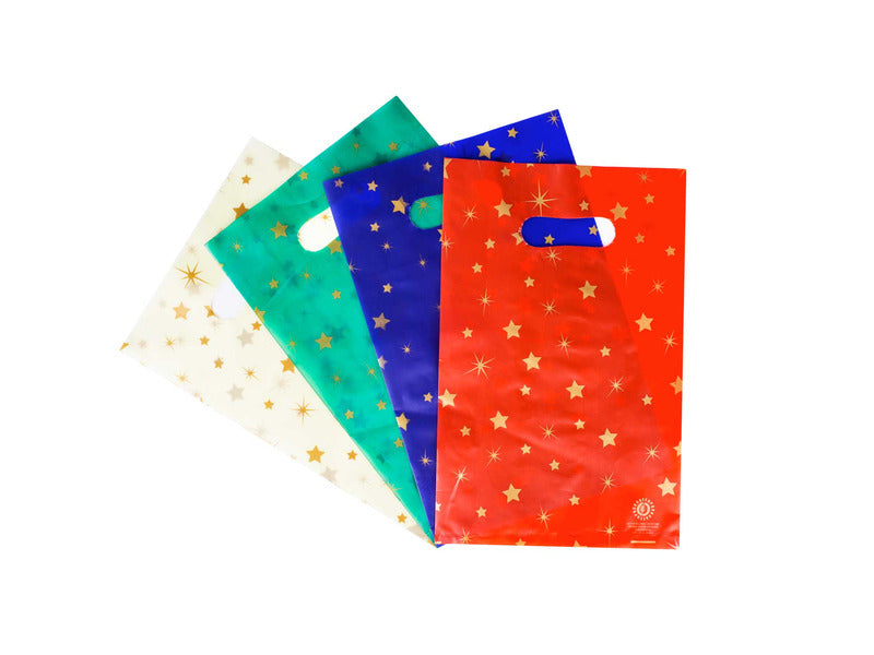 Borsa Shopper Decoration Star Mix in PE - 20x30 cm colori assortiti - conf. 100 pz - SHE742MIX