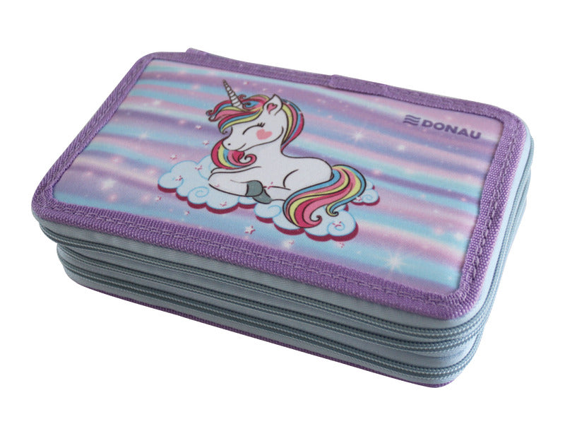 Astuccio a 3 zip Donau fantasia unicorno - conf. da 3 pezzi
