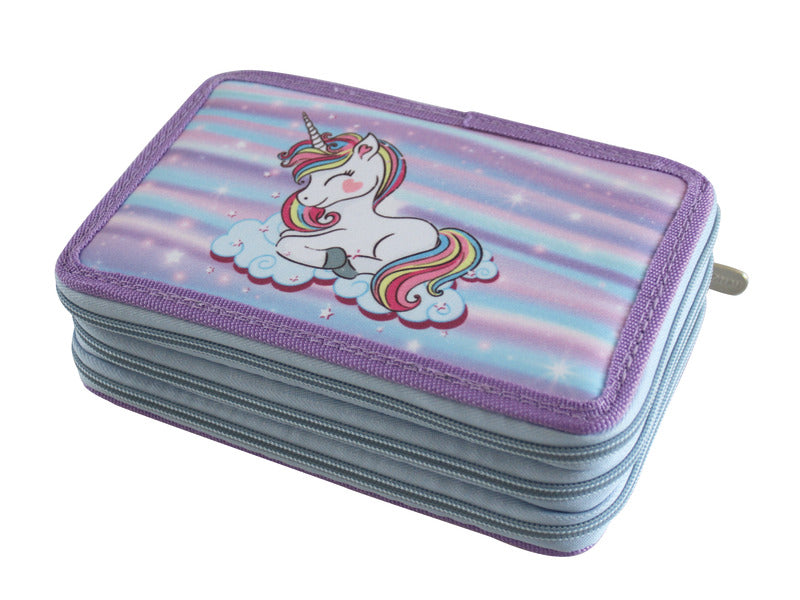 Astuccio a 3 zip Donau fantasia unicorno - conf. da 3 pezzi